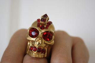 Alexander McQueen gold Mohican embellished punk skull ring