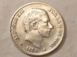   Spain Philippines 10 Centavos Alfonso XII Almost Uncirculated