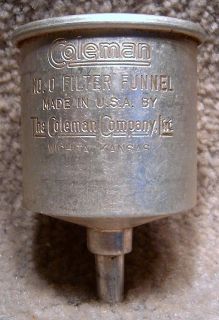 Vintage Coleman No 0 Filter Funnel Lantern Fuel Camping Wichita Kansas 