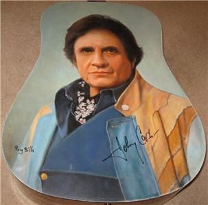 JOHNNY CASH *SIGNED* Oil Portrait on Guitar by ROY BILLS (2002 