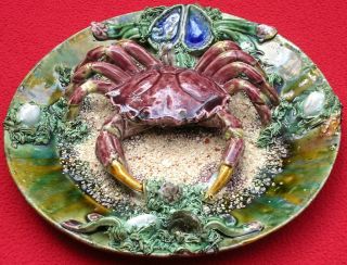 Antique Majolica Caldas Da Rainha Crab Plate Alvaro
