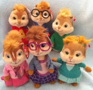 Alvin and The Chipmunks Set of 6 Ty Beanies New Plush Toy