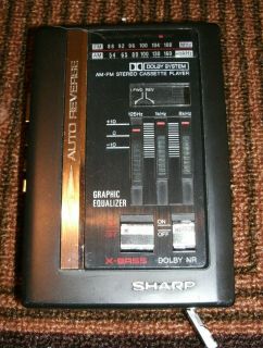 Sharp Cassette AM/FM Walkman Model JC 5344B7, Headphones, Graphic 