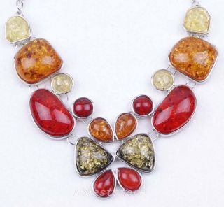   Silver Plated Amber Necklace Jewelry Options 4style U Pick