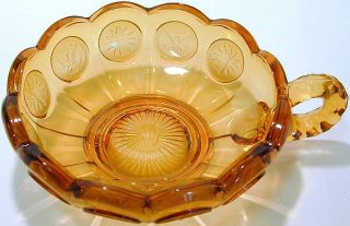 Vintage Fostoria Elegant Glass Amber Coin Glass Pattern Handled Nappy 