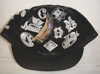 Negro League Logos Leather Flatbill Fitted Cap Black