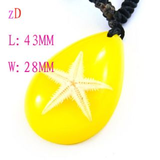 C7562 Starfish Yellow Amber Teardrop Necklace Pendant