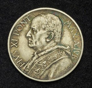1933 1934 Vatican Pius XI Beautiful Silver 5 Lire Coin Jubilee Issue 