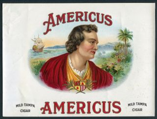 Americus Cigar Label Explorer Ships Palms Bay Mountain