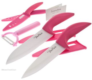  Pink Ceramic Kitchen Knife Set. This set includes four knives 