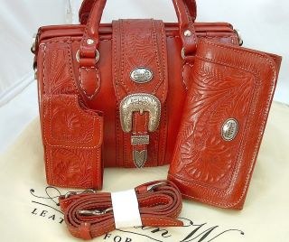American West RED Satchel with Wallet Cell Phone Holder Purse Shoulder 