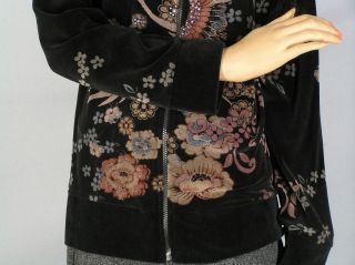 New Katina Marie Velour Black Jacket Sz L LG Rhinestone Embellished 