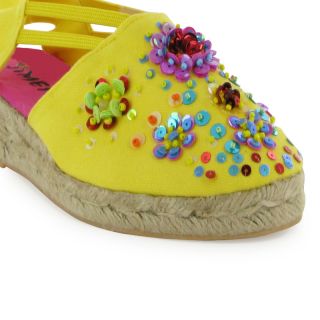 Girls Kids Yellow Espadrille Wedge Sandals Size 8 2 New