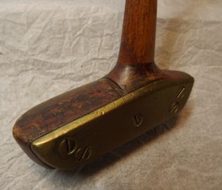 Antique Early Golf Putter With Brass Head & Hickory Shaft Otey Crisman 