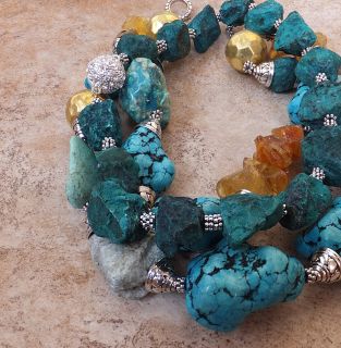 Top Grade Baltic Amber Yellow Golden Fossil Turquoise Magnesite Triple 