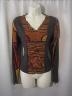 Top Knit ANAC Designed by Kimi Brown Olive Stretchy Casual Artsy L 