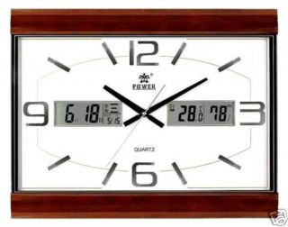 Analog Digital Wall Clock Real Wood Case 0101 White
