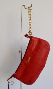 NWT BURBERRY $375 ANABEL RED BUFFALO LEATHER CHAIN PURSE BAG WRISTLET 