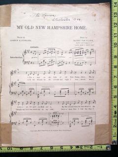 Vintage 1898 My Old New Hampshire Home Sheet Music