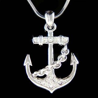   Crystal Nautical YACHT CLUB ANCHOR Marine Boat Pendant Necklace Gift