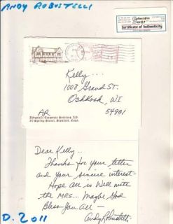 Andy Robustelli HOF Rams Giants Signed 1994 Letter COA