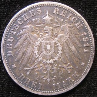 German States Anhalt Dessau 3 Mark Silver 1911 A