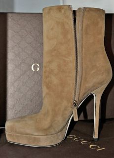Gucci Tile High Heel Platform Ankle Suede Camel Sophia Boots Bootie 