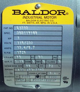 Baldor Motor HP 1 Volts 115 230 RPM 1725 L1310 New