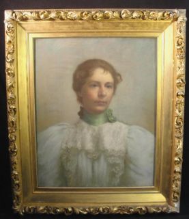 Antique circa 1900 Anna C Eggleston American Pastel Portrait Painting 