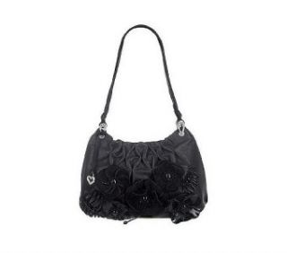 Brighton Anthea Hobo Italian Leather Flower Handbag Purse $425 Black 