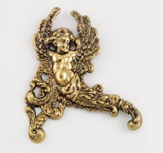   14kt Gold EP 3 5 Rococo Ornate Angel Cherub Pin w Wings