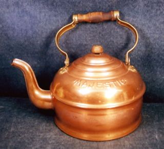 Antique Solid Copper Brass Majestic Tea Kettle Large Embossed 
