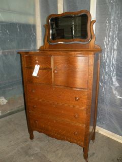 Antique Larkin Oak Bedroom Furniture Highboy Dresser with Beveled 