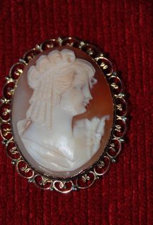 Antique Vintage 750 Gold Italy C Clasp Brooch Cameo Perfect
