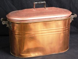 L302P Antique Copper Canning Kettle Cauldron Pot w Lid Apple Butter 