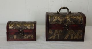 Set Antique Vintage Style Jewelry Wooden Boxes HF 014B