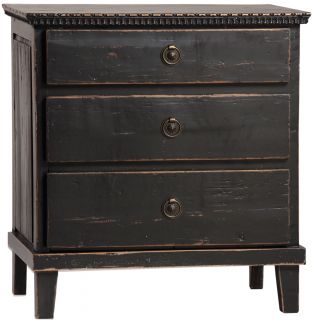 28 Tall Antique Black Distress Nightstand Side Table 3 Drawer Solid 
