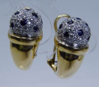 Italy Antonini 18K Gold Sapphire Diamond Earrings Designer Jewelry 