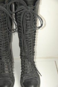 Ann DEMEULEMEESTER Triple Lace Black Leather Boots 36 6