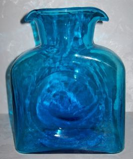 Vintage Blenko Turquoise Open 2 Spout Glass Water Bottle Beautiful 