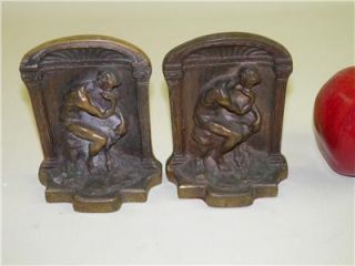 Antique Neoclassical The Thinker Solid Bronze Bookends