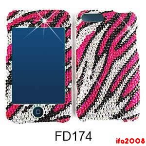 For iPod Touch 2G 3G 2nd 3rd Gen Crystal Bling Zebra Stripe Print Pink 