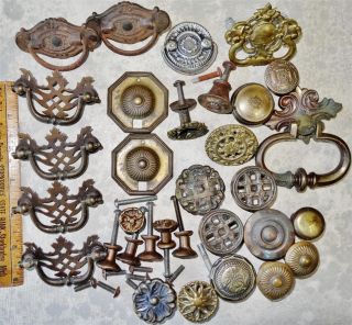 Antique Mixed Lot of Brass and Metal Pulls and Knobs