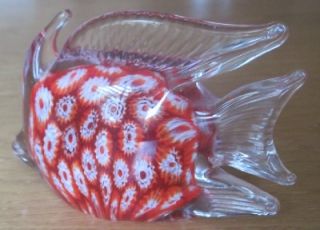 Millifiori Glass Fish Red Paperweight 5 inches Heavyweight and 