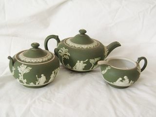 Antique Victorian Wedgwood Jasperware Porcelain Tea Set 3 Pieces 