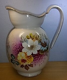 Antique German Granitware Water Can Flower Enamelware 1900