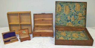 Old Wooden Boxes Trinket Jewelry Flatware Trunk Early Case Antique 