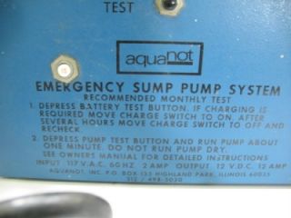 Aquanot Model 73 Emergency DC Battery Back Up Sump Pump Water System 