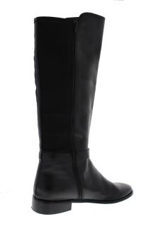 Anne Klein New Catriona Black Leather Stretch Flat Knee High Boots 