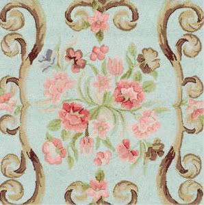 Shabby Aqua Chic Antique Pink Roses Wool Hooked Rug 3x5